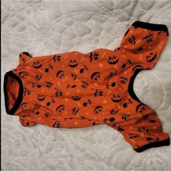 Halloween Pet Pajamas Orange Black Trim Pumpkin Faces Candy Dog or Cat Small - Picture 1 of 4